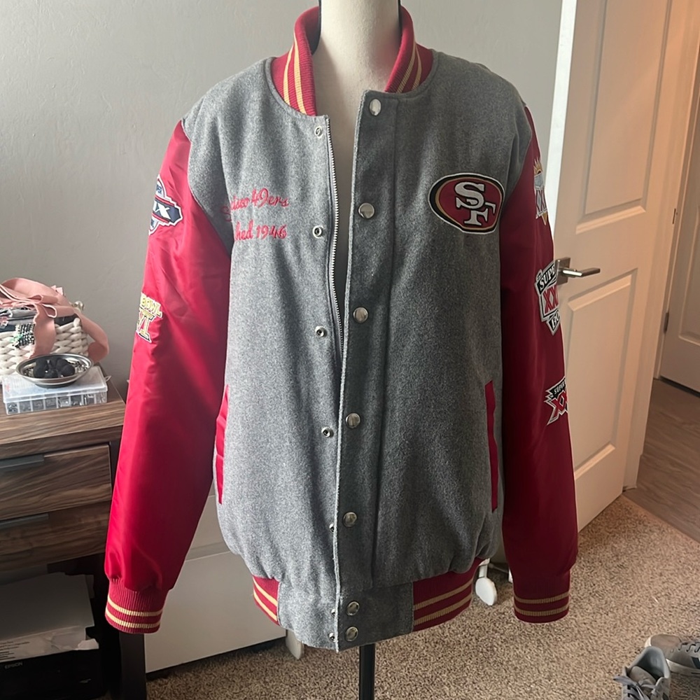NFL San Francisco 49ers Gray and Red Bomber Jacket